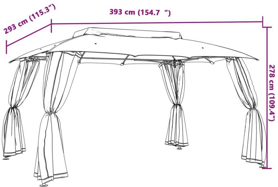 Pavėsinė su stogu ir sienomis, taupe, 3,93x2,93m, plienas