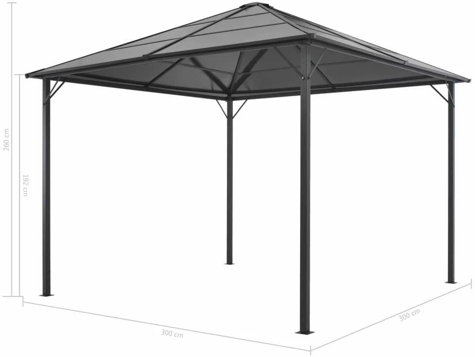 Pavėsinė su stogu, antracito spalvos, 3x3m, aliuminis
