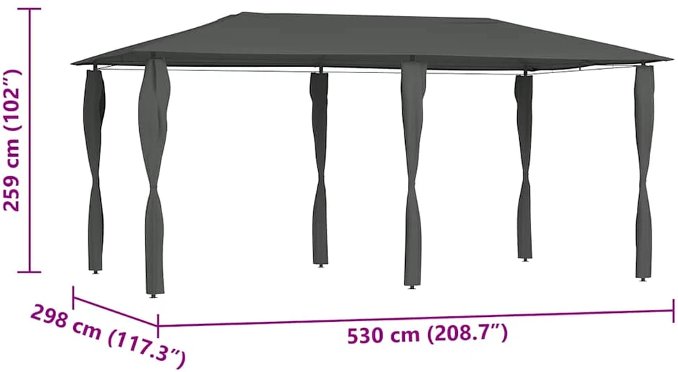 Pavėsinė su stulpų uždangalais antracito 2,98x5,3x2,59m 160g/m²