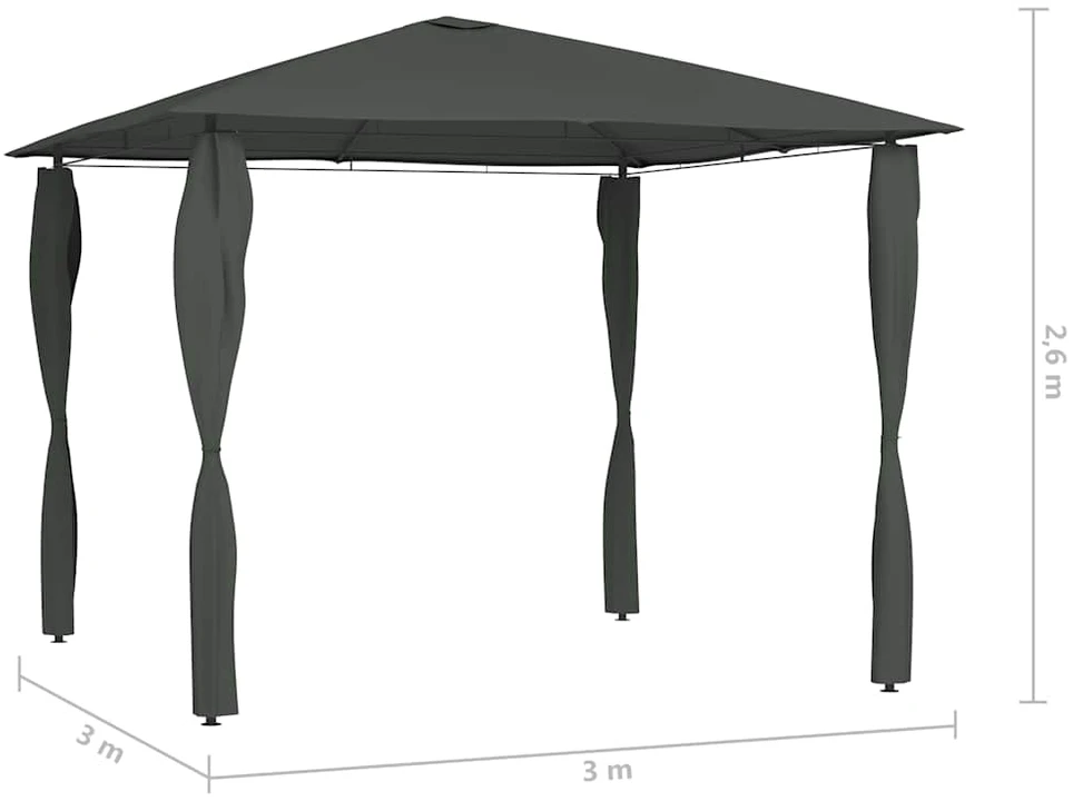 Pavėsinė su stulpų uždangalais, antracito, 3x3x2,6m, 160g/m²