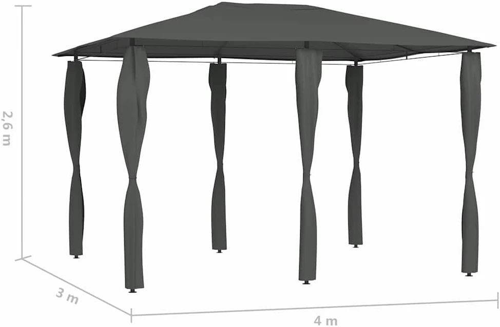 Pavėsinė su stulpų uždangalais, antracito, 3x4x2,6m, 160g/m²