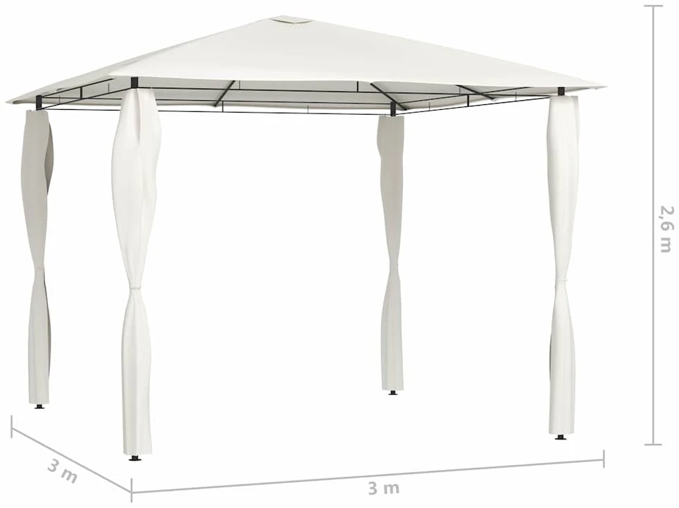 Pavėsinė su stulpų uždangalais, kreminė, 3x3x2,6m, 160g/m²