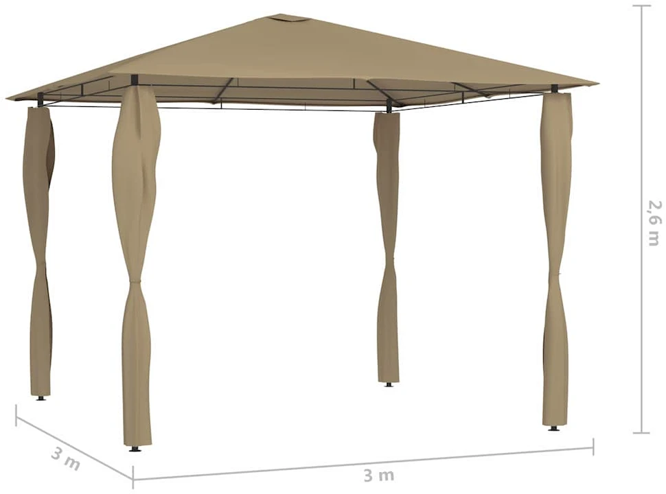 Pavėsinė su stulpų uždangalais, taupe, 3x3x2,6m, 160g/m²