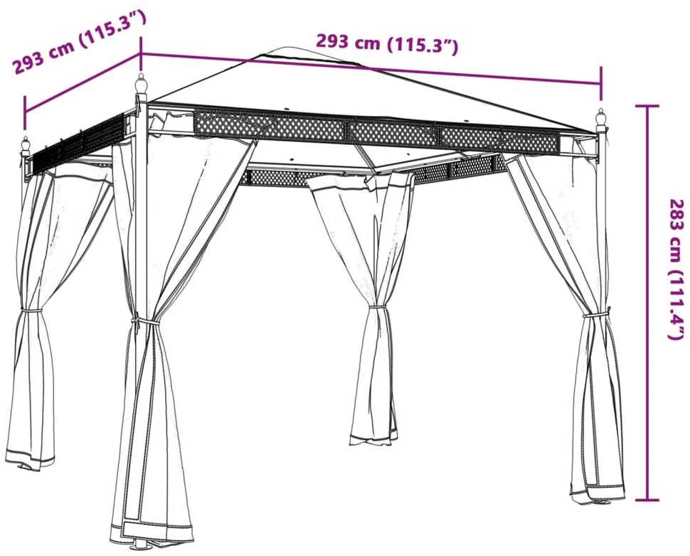 Pavėsinė su tinkleliais, antracito, 2,93x2,93m, plienas