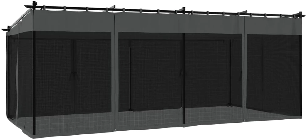 Pavėsinė su tinkleliais, antracito spalvos, 6x4m, plienas