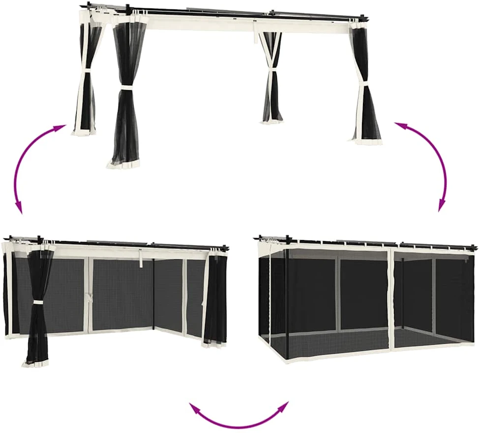 Pavėsinė su tinklelio sienelėmis, kreminė spalva, 4x3m, plieno
