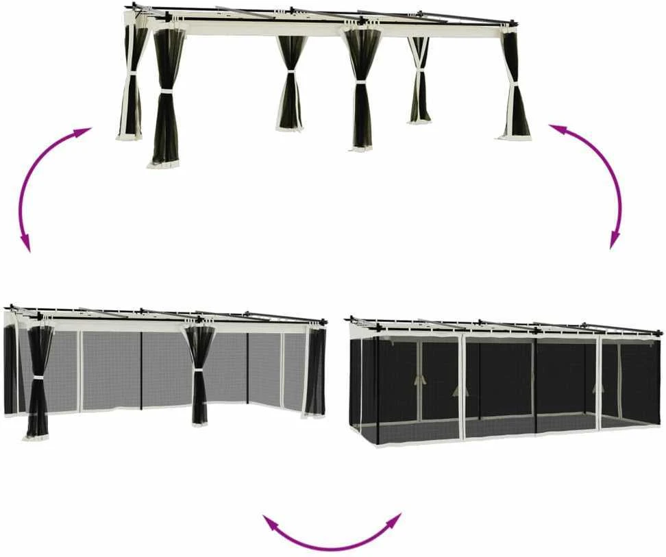 Pavėsinė su tinklelio sienelėmis, kreminė, 6x3m, plienas