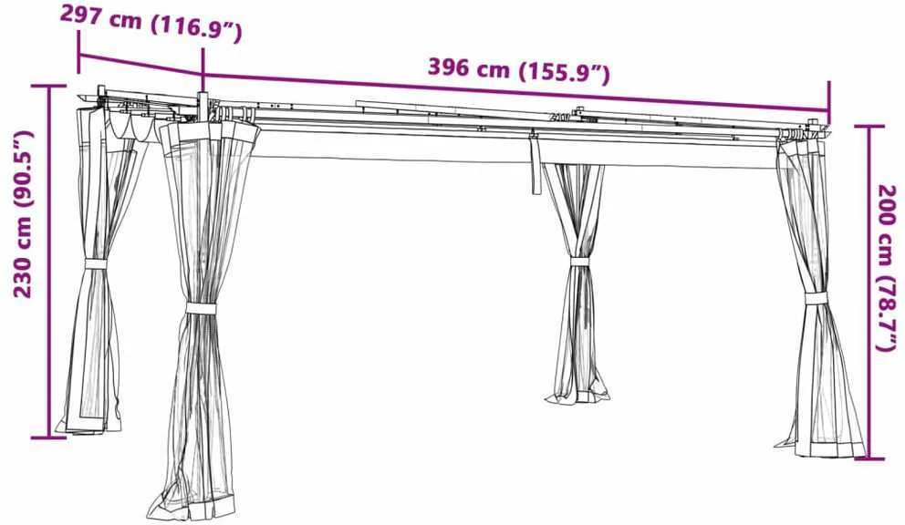 Pavėsinė su tinklelio sienelėmis, kreminė spalva, 4x3m, plieno