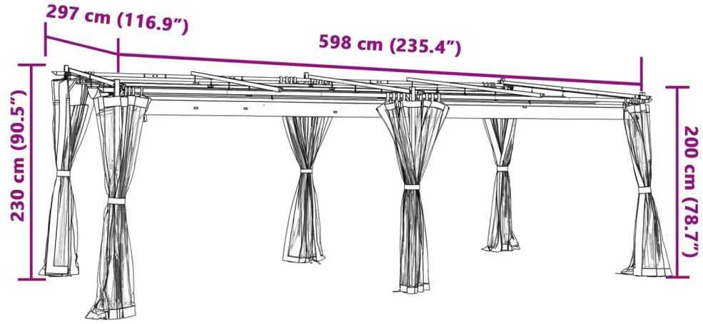 Pavėsinė su tinklelio sienelėmis, kreminė, 6x3m, plienas