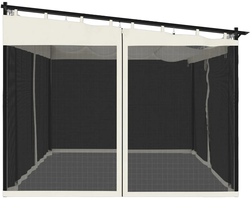 Pavėsinė su tinklelio sienelėmis, kreminė spalva, 4x3m, plieno