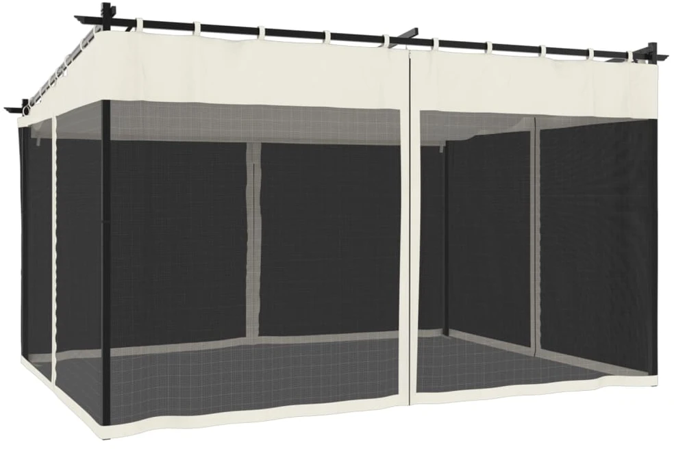 Pavėsinė su tinklelio sienelėmis, kreminė spalva, 4x3m, plieno