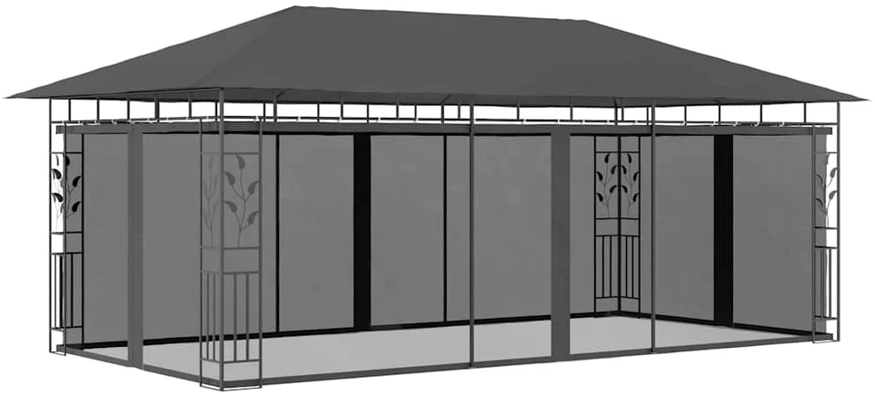 Pavėsinė su tinkleliu nuo uodų, antracito spalvos, 6x3x2,73m