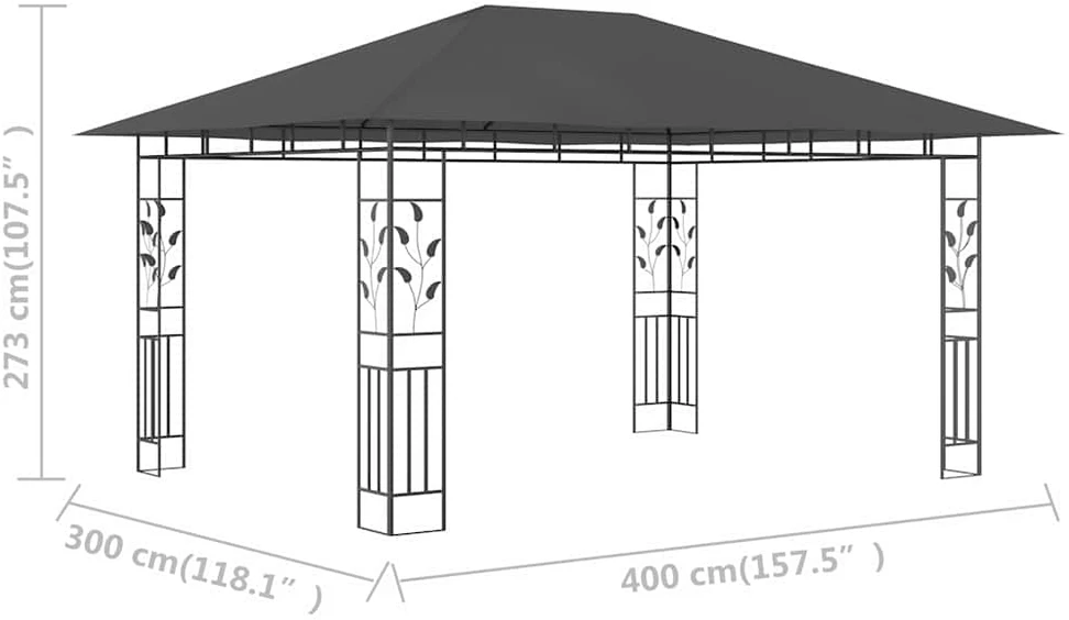 Pavėsinė su tinkleliu nuo uodų, antracito, 4x3x2,73m, 180g/m²