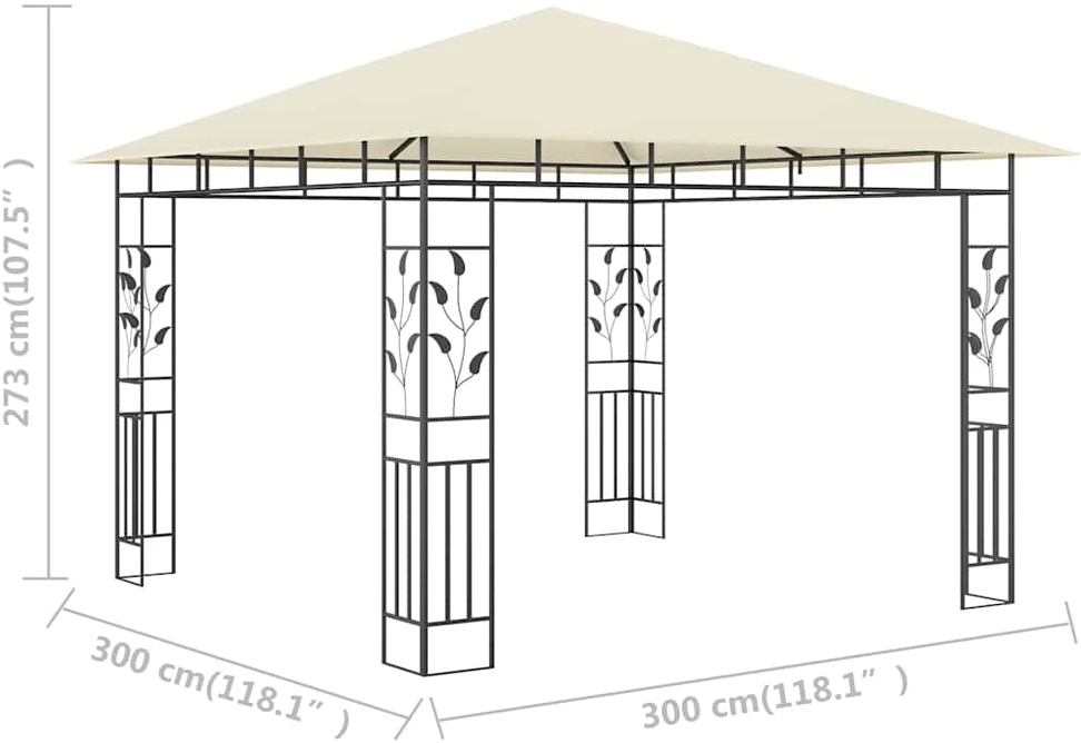 Pavėsinė su tinkleliu nuo uodų, kreminė, 3x3x2,73m, 180g/m²