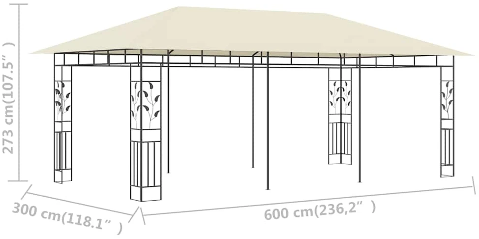Pavėsinė su tinkleliu nuo uodų, kreminės spalvos, 6x3x2,73m