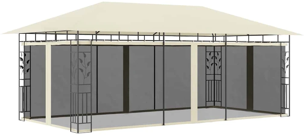 Pavėsinė su tinkleliu nuo uodų, kreminės spalvos, 6x3x2,73m