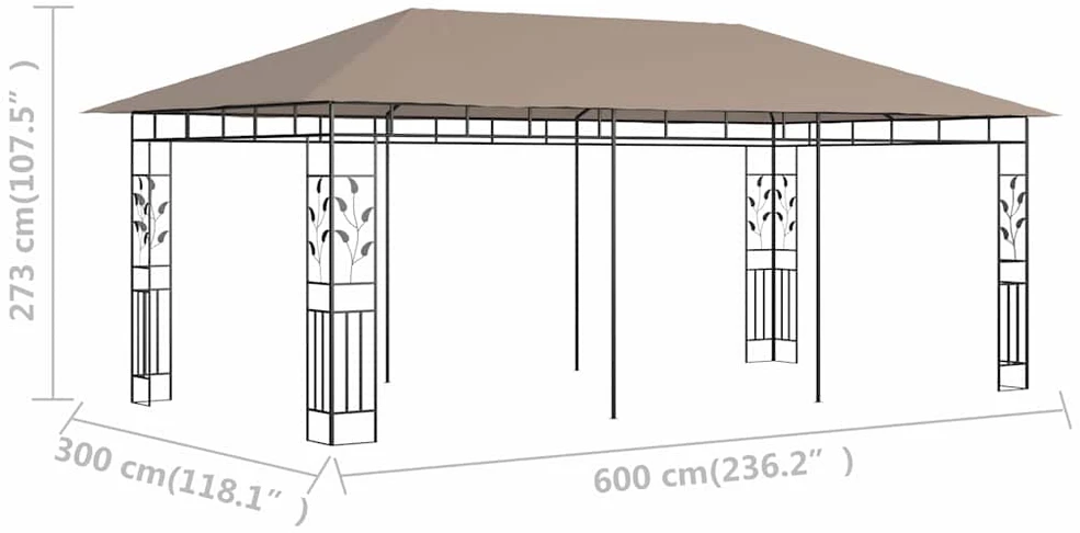 Pavėsinė su tinkleliu nuo uodų, taupe spalvos, 6x3x2,73m