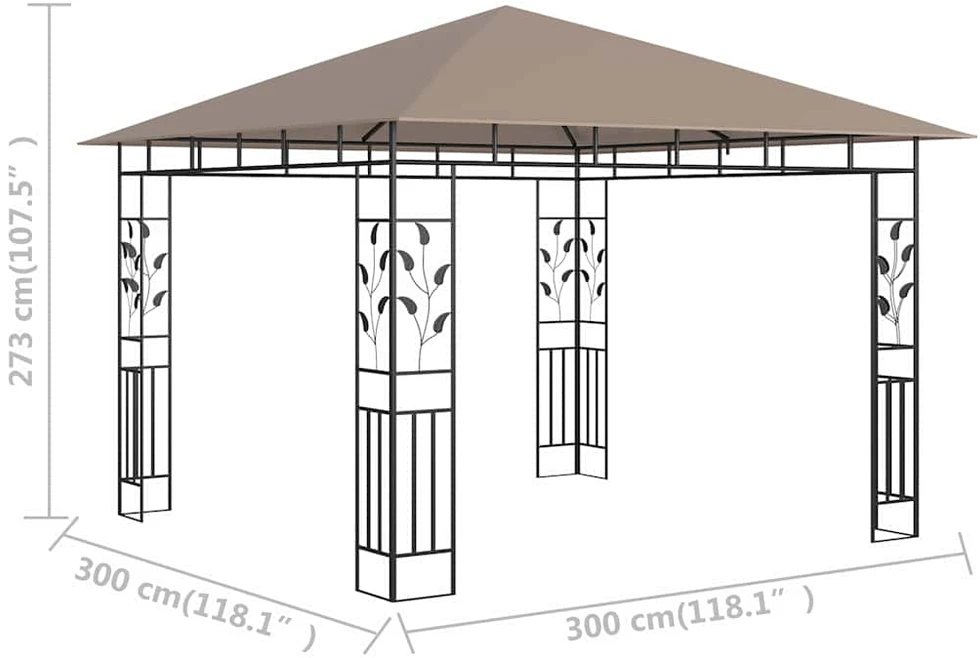 Pavėsinė su tinkleliu nuo uodų, taupe spalvos, 3x3x2,73m