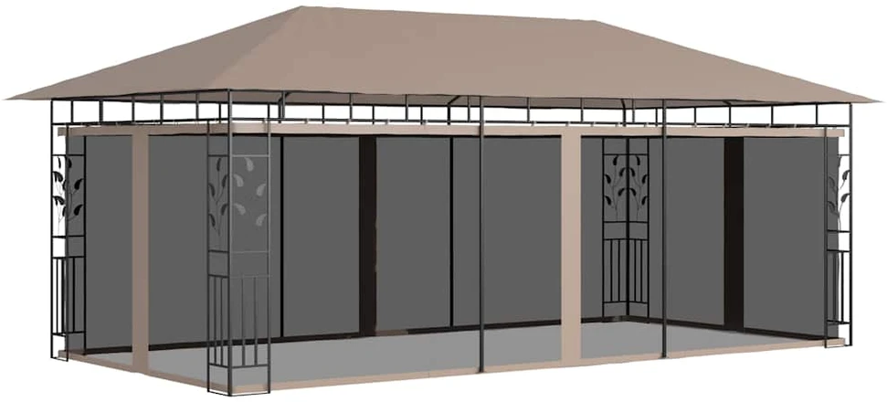 Pavėsinė su tinkleliu nuo uodų, taupe spalvos, 6x3x2,73m