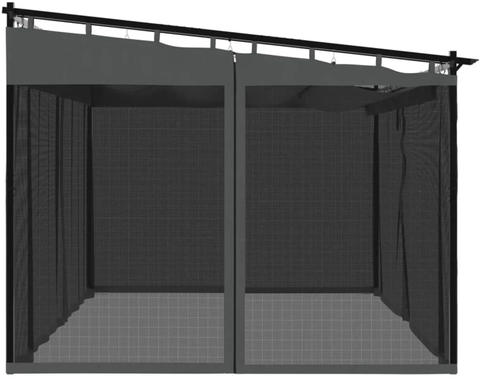 Pavėsinė su tinklinėmis sienelėmis, antracito, 4x3m, plienas