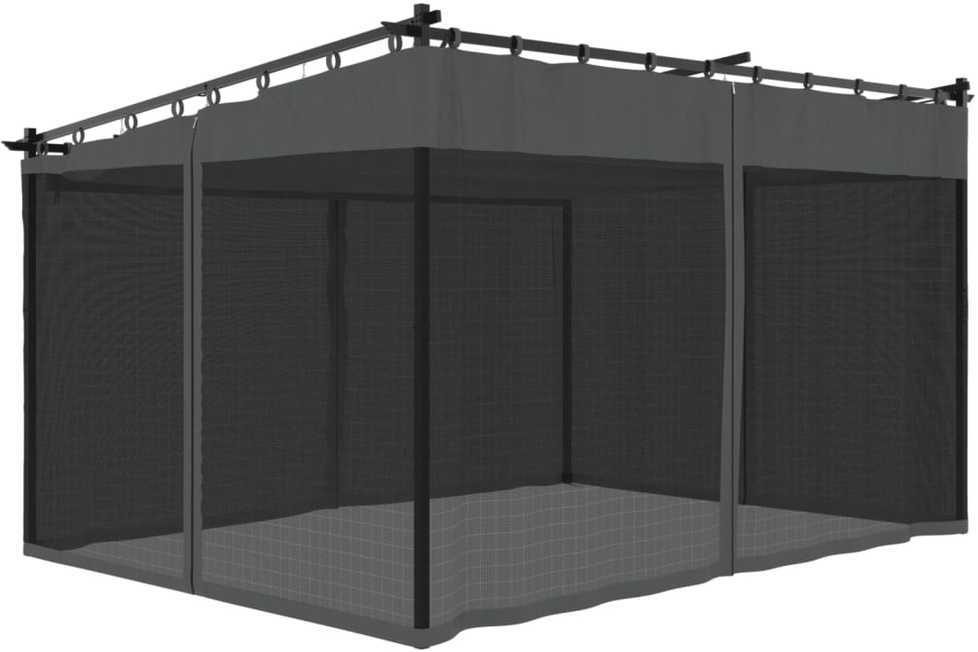 Pavėsinė su tinklinėmis sienelėmis, antracito, 4x3m, plienas