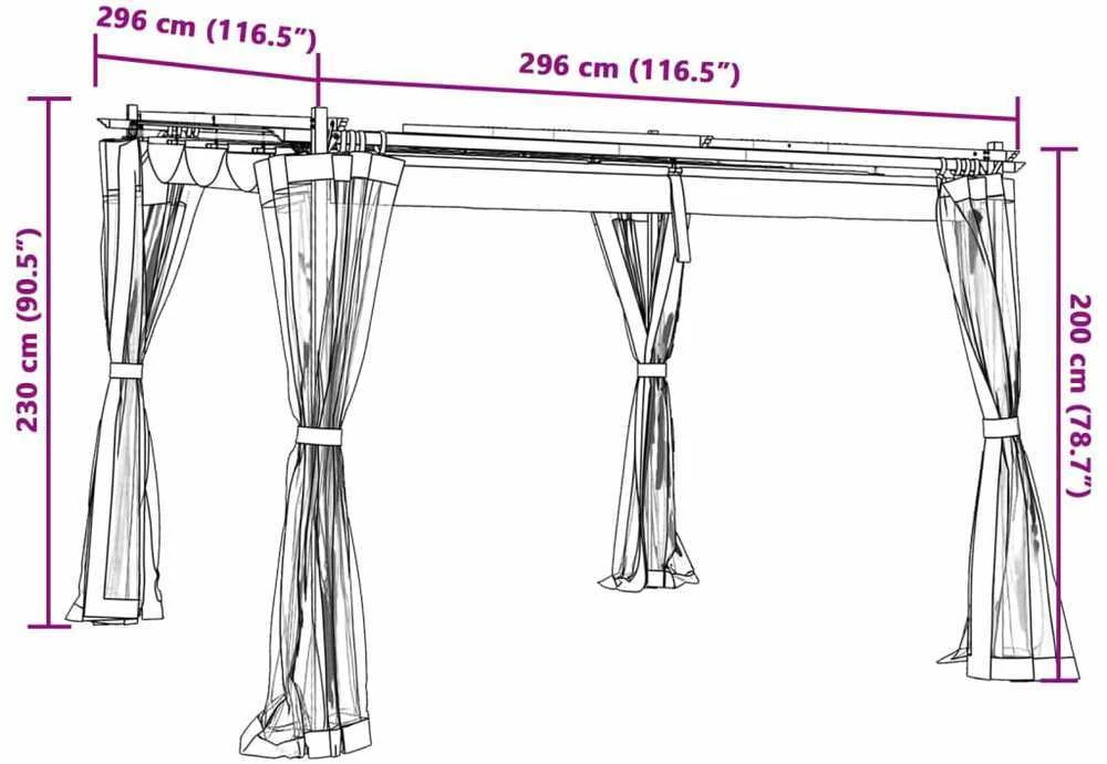 Pavėsinė su tinklinėmis sienelėmis, antracito, 3x3m, plienas