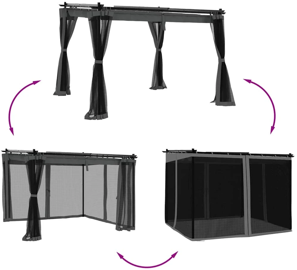 Pavėsinė su tinklinėmis sienelėmis, antracito, 3x3m, plienas