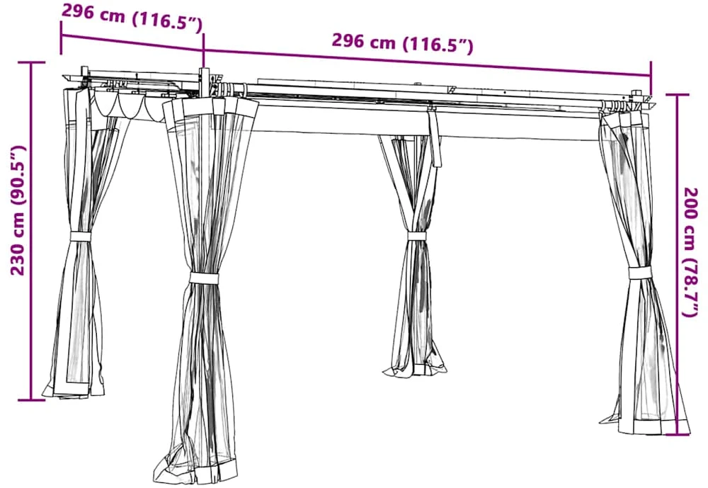 Pavėsinė su tinklinėmis sienelėmis, antracito, 3x3m, plienas