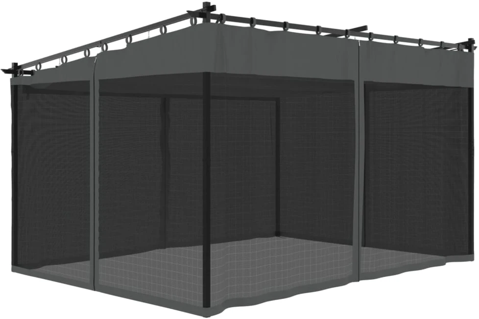 Pavėsinė su tinklinėmis sienelėmis, antracito, 4x3m, plienas