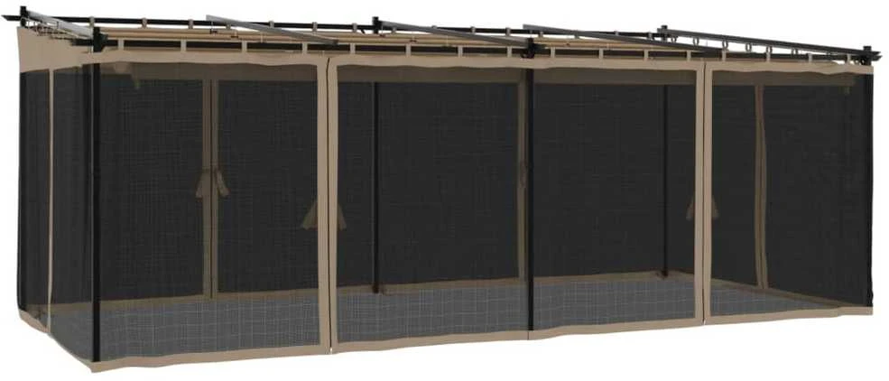 Pavėsinė su tinklinėmis sienelėmis, taupe, 6x3m, plienas