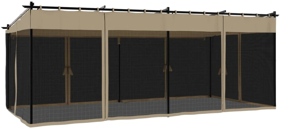 Pavėsinė su tinklinėmis sienelėmis, taupe, 6x3m, plienas