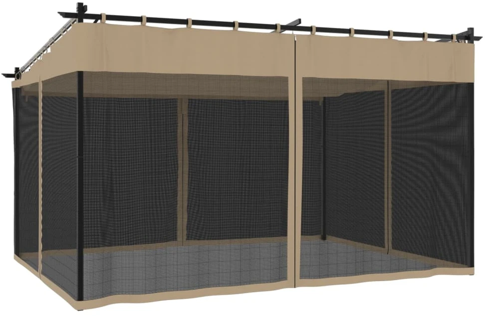 Pavėsinė su tinklinėmis sienelėmis, taupe, 4x3m, plienas
