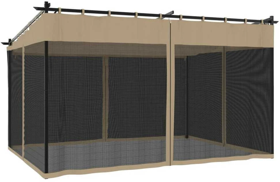 Pavėsinė su tinklinėmis sienelėmis, taupe, 4x3m, plienas