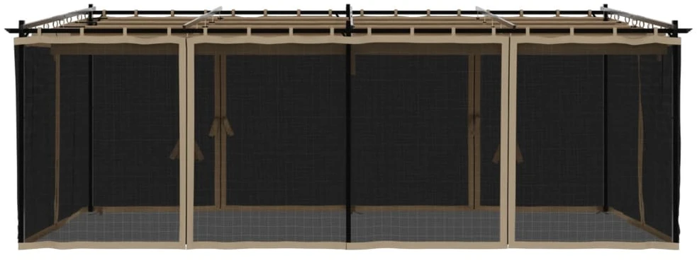 Pavėsinė su tinklinėmis sienelėmis, taupe, 6x3m, plienas