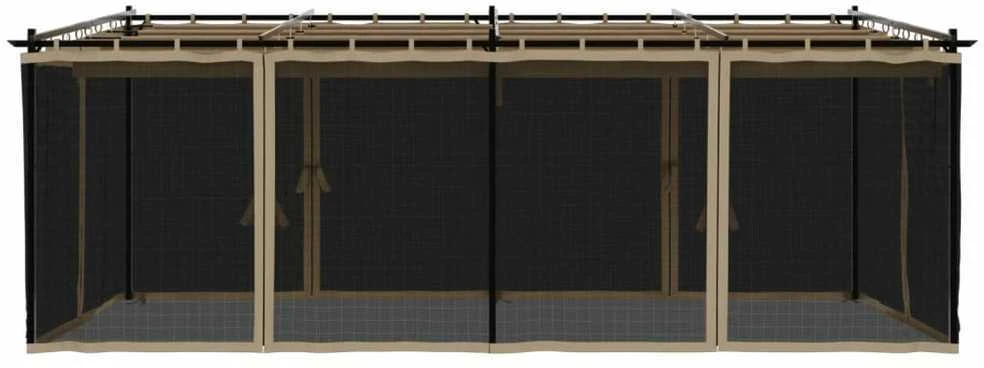 Pavėsinė su tinklinėmis sienelėmis, taupe, 6x3m, plienas