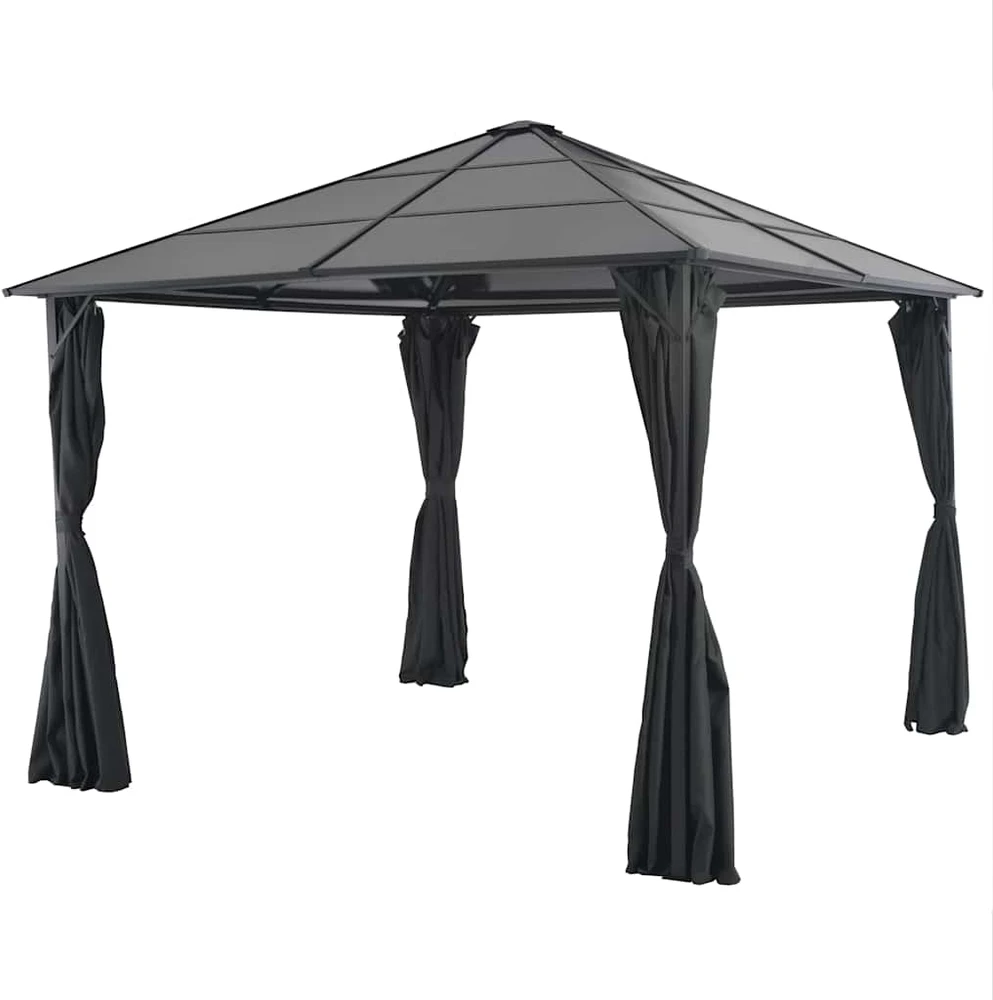 Pavėsinė su užuolaidomis, aliuminis, 3x3m, juoda