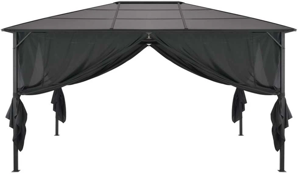 Pavėsinė su užuolaidomis, aliuminis, 4x3x2,6 m, juoda