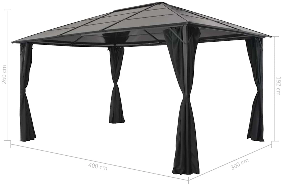 Pavėsinė su užuolaidomis, aliuminis, 4x3x2,6 m, juoda