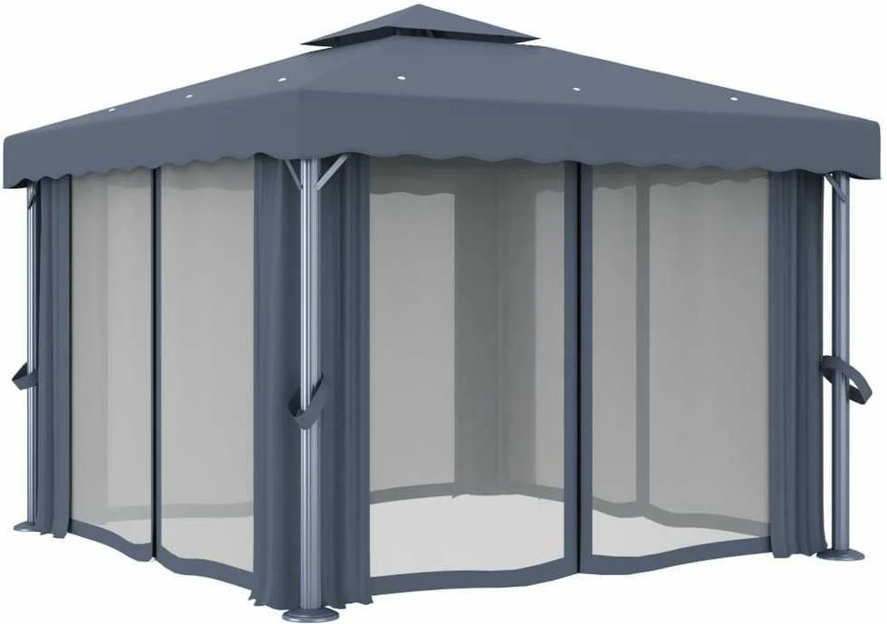 Pavėsinė su užuolaidomis, antracito spalvos, 3x3m