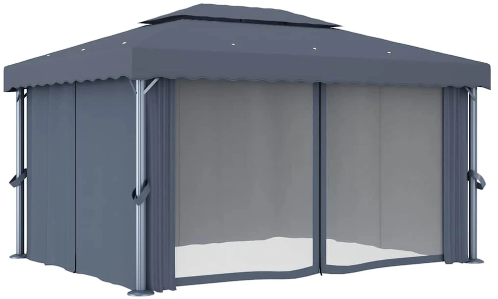 Pavėsinė su užuolaidomis, antracito spalvos, 4x3m