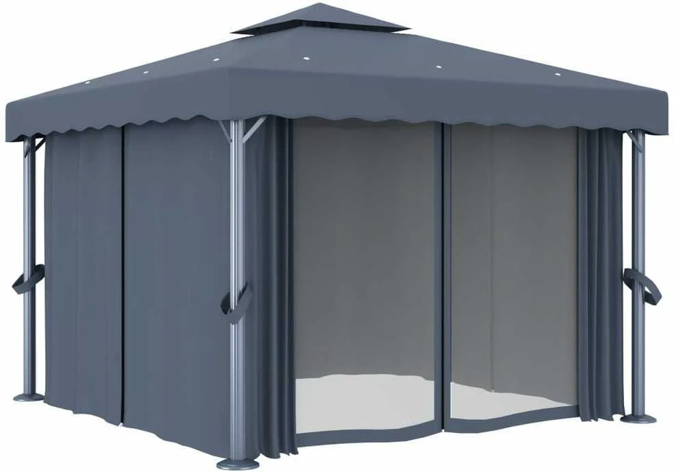 Pavėsinė su užuolaidomis, antracito spalvos, 3x3m