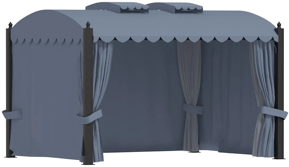 Pavėsinė su užuolaidomis, antracito spalvos, 3x4m, plienas
