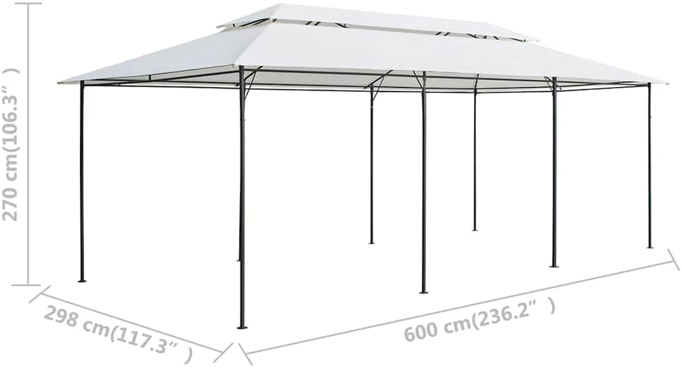 Pavėsinė su užuolaidomis, balta, 600x298x270cm, 180g/m²