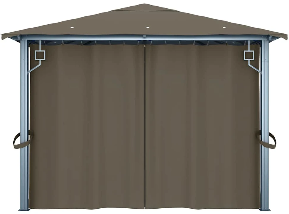 Pavėsinė su užuolaidomis ir lemputėmis LED, taupe, 400x300cm
