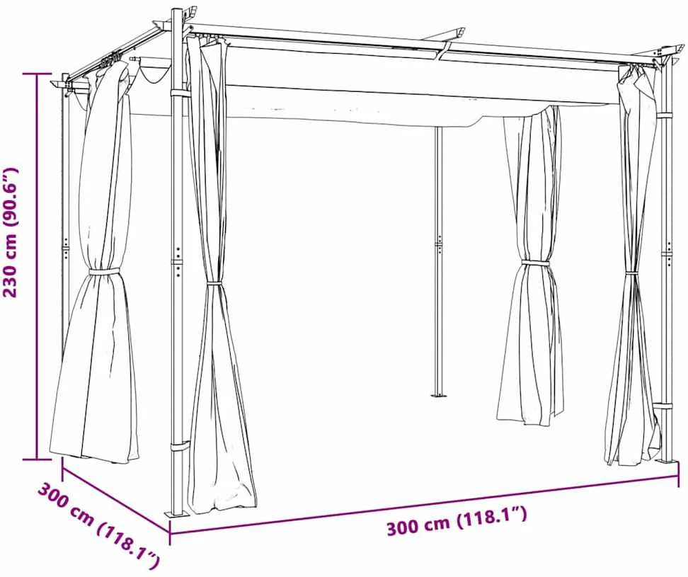 Pavėsinė su užuolaidomis, kreminės spalvos, 3x3m, plienas