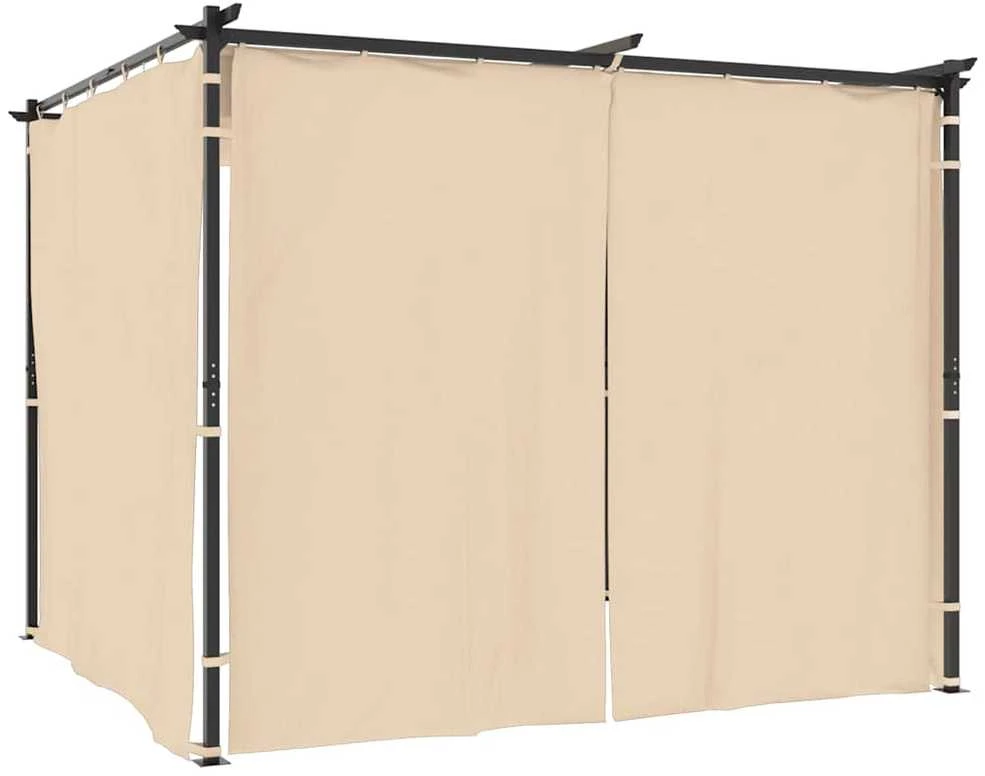 Pavėsinė su užuolaidomis, kreminės spalvos, 3x3m, plienas