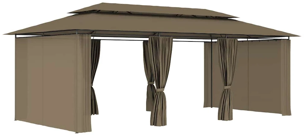 Pavėsinė su užuolaidomis, taupe, 600x298x270cm, 180g/m²