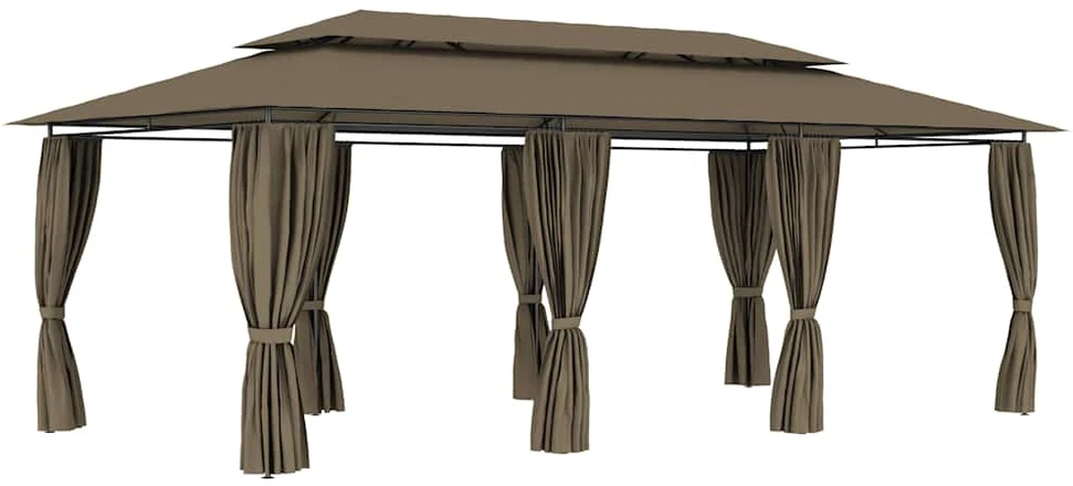 Pavėsinė su užuolaidomis, taupe, 600x298x270cm, 180g/m²