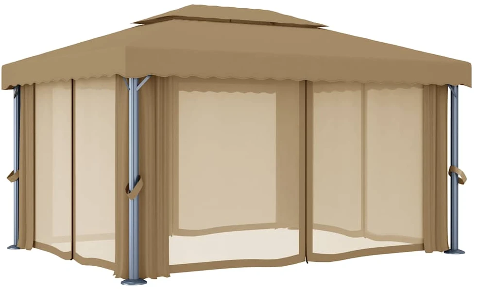 Pavėsinė su užuolaidomis, taupe spalvos, 4x3m, aliuminis