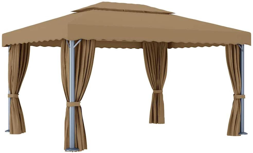 Pavėsinė su užuolaidomis, taupe spalvos, 4x3m, aliuminis